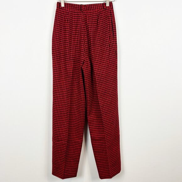 Vintage 80's L.L. Bean Red Houndstooth Buffalo Check Wool Trousers Size 8 - Picture 7 of 7